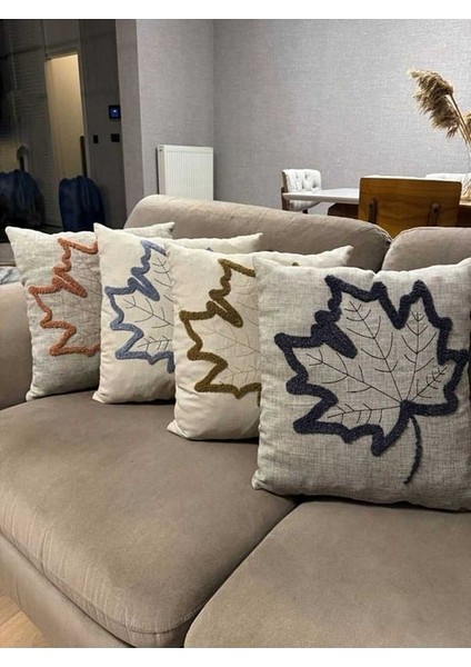 Homesepet Punch Nakışlı Keten Kırlent Kılıfı Çınar Yaprağı Desenli ( 2 Adet) modelleri