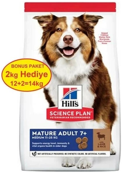 Hills Mature Adult 7+ Orta Irk Kuzu Etli Yaşlı Köpek Maması 12 kg (+2 kg Hediyeli)