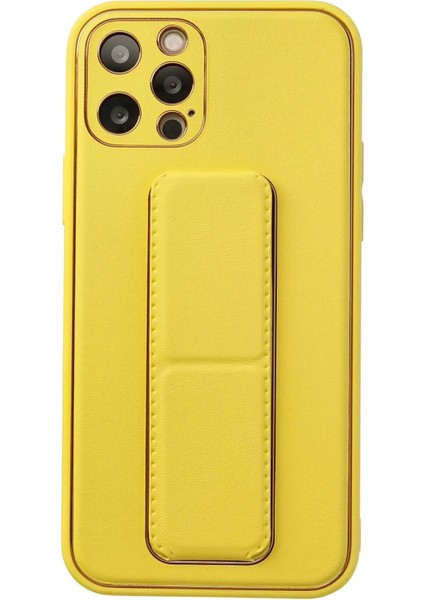 iPhone 12 Pro Kılıf Coco Deri Standlı Kapak - Sarı - KA9542-1919