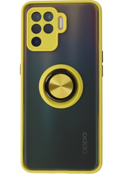 Oppo Reno 5 Lite Kılıf Montreal Yüzüklü Silikon Kapak - Sarı - KA5039-1960