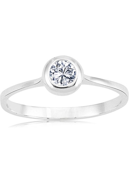 Gümüş Yüzük - 0.25 Karat Swarovski Taşlı Sıvamalı 925 Ayar Tektaş Gümüş Yüzük- Hediyelik Gümüş Yüzük