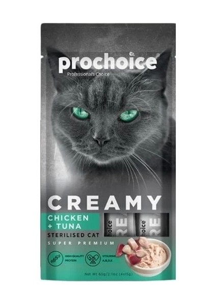 Prochoice Creamy Tavuklu ve Ton Balıklı Sıvı Kedi Ödül Maması 15 gr 4 Adet