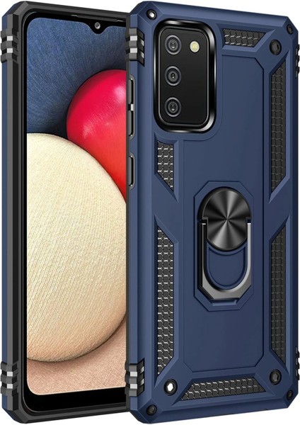 Samsung Galaxy A03S Kılıf Sofya Yüzüklü Silikon Kapak - Lacivert - KA9335-2963