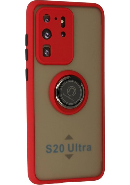 Samsung Galaxy S20 Ultra Kılıf Montreal Yüzüklü Silikon Kapak - Kırmızı - KA1175-5842