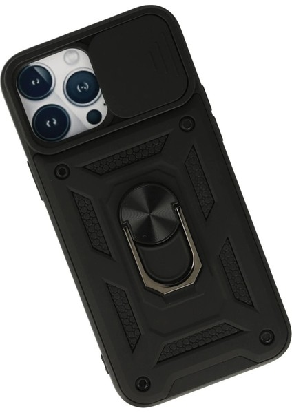 iPhone 13 Pro Max Kılıf Pars Lens Yüzüklü Silikon - Siyah - KA4899-8230