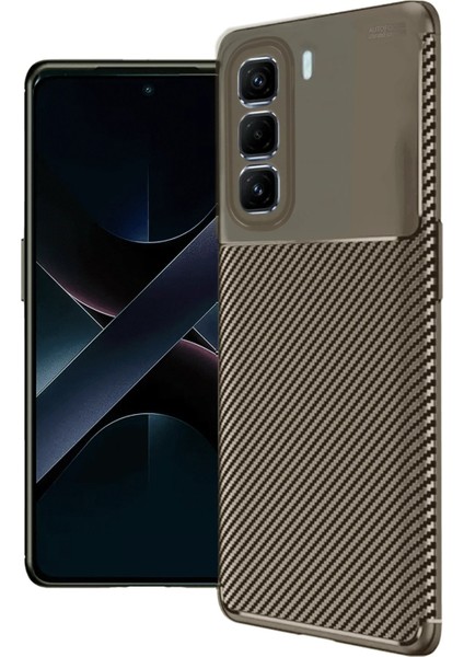 Infinix Hot 50 4g Kılıf Auto Focus Karbon Kapak - Kahverengi - KA1885-5024