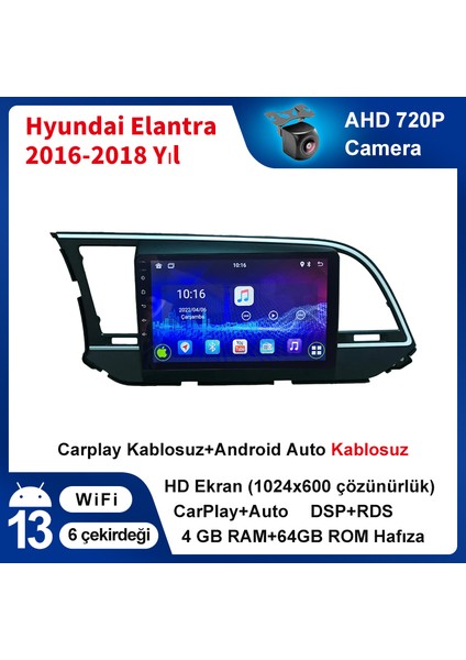Hyundai Elantra 2016-2018 Yıl Uyumlu 9 Inç 4 GB Ram 64 GB Hafıza Multimedya Carplay Navigasyon