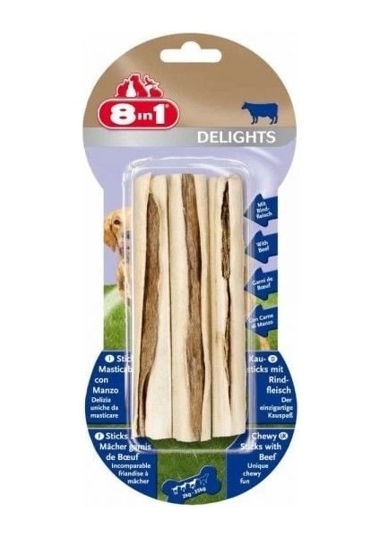 8 In 1 Delights Sticks Biftekli Köpek Kemik Ödülü 3X75 gr