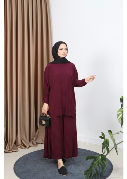 Piliseli Bol Kesim Pantolonlu Takım