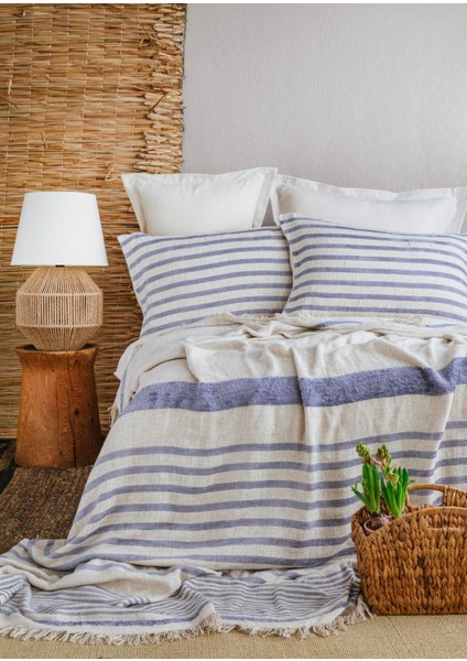 Çift Kişilik Keten Yatak Örtüsü Seti Brulee Denım - Yatak Ortusu