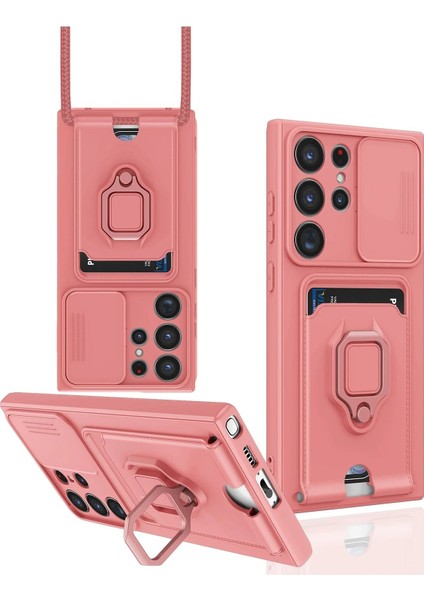 Samsung Galaxy S23 Ultra Kılıf Zuma Kartvizitli Yüzüklü Silikon - Pembe - KA6570-7441