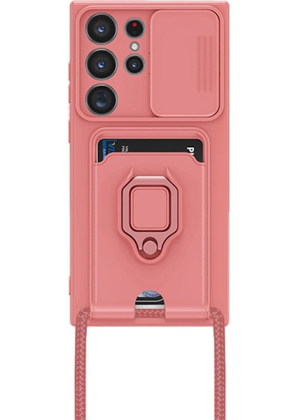 Samsung Galaxy S23 Ultra Kılıf Zuma Kartvizitli Yüzüklü Silikon - Pembe - KA6570-7441