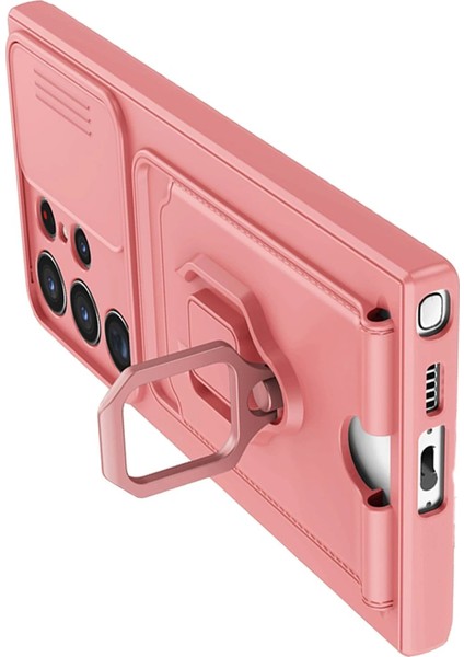 Samsung Galaxy S23 Ultra Kılıf Zuma Kartvizitli Yüzüklü Silikon - Pembe - KA6570-7441