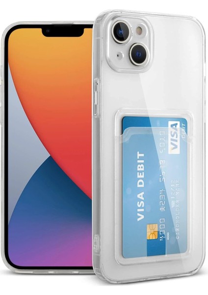 iPhone 14 Kılıf Kart Şeffaf Silikon - Şeffaf - KA6325-3704