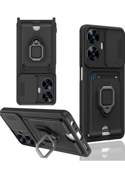 Realme C55 Kılıf Zuma Kartvizitli Yüzüklü Silikon - Siyah - KA3543-3241