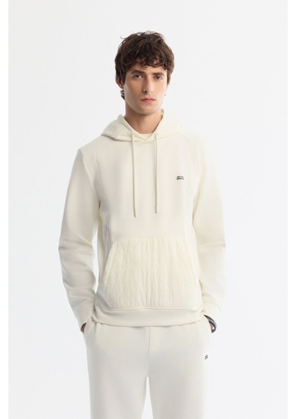 Erkek Ekru Kapüşonlu Baskılı Elastan Sweatshirt A42y1262
