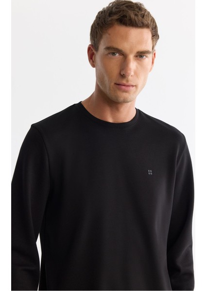 Erkek Siyah Bisiklet Yaka Pamuklu Uzun Kollu T-Shirt A42Y1350
