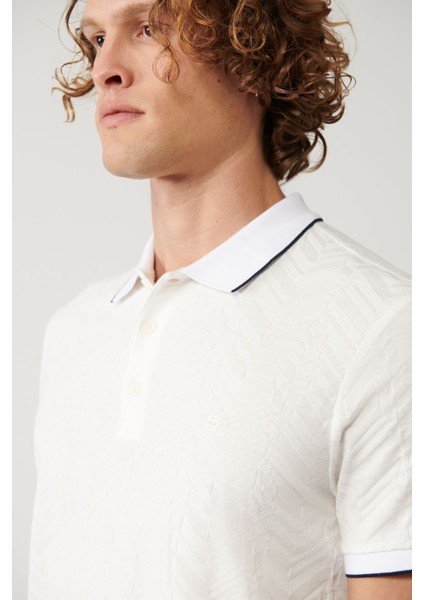 Erkek Beyaz %100 Pamuk 3 Düğmeli Jakarlı Polo Yaka T-Shirt A41Y1147 fiyatları