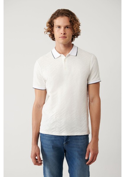 Erkek Beyaz %100 Pamuk 3 Düğmeli Jakarlı Polo Yaka T-Shirt A41Y1147 modelleri