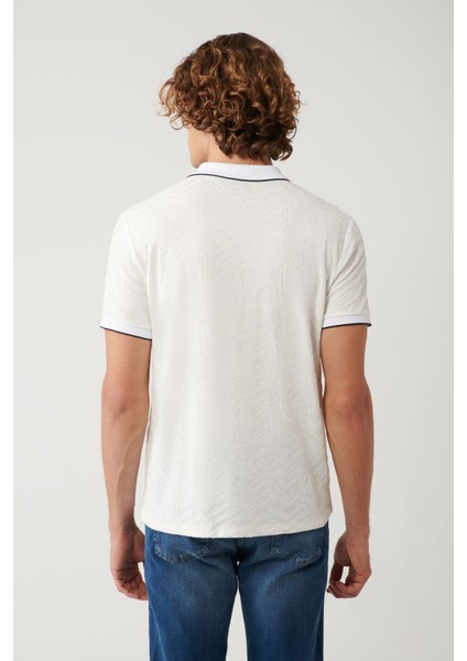 Erkek Beyaz %100 Pamuk 3 Düğmeli Jakarlı Polo Yaka T-Shirt A41Y1147 fırsatları