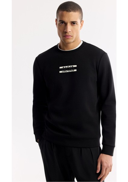 Erkek Siyah Bisiklet Yaka Baskılı Bi Stretch Interlok Sweatshirt A51y1204 indirimleri