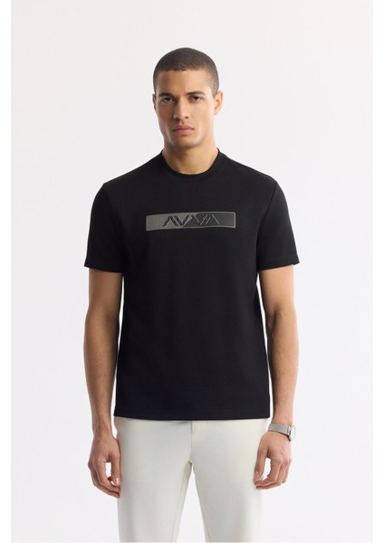 Erkek Siyah Regular Fit Bisiklet Yaka Baskılı İnterlok T-Shirt A51Y1089
