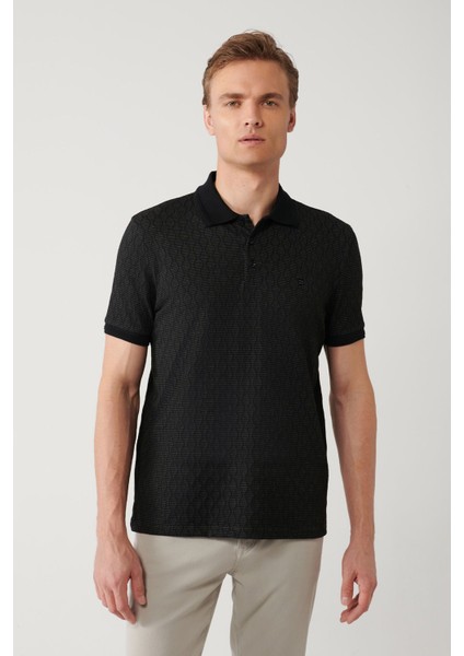 Erkek Siyah 3 Düğmeli Jakarlı Polo Yaka T-shirt A41y1051 modelleri