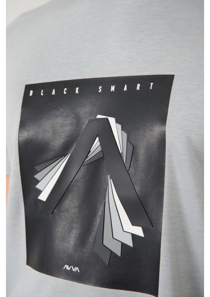 Erkek Gri Bisiklet Yaka Baskılı Interlok T-shirt A41y1008 fiyatları