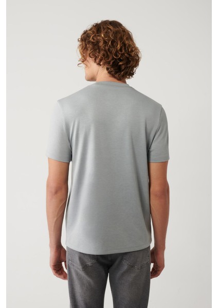 Erkek Gri Bisiklet Yaka Baskılı Interlok T-shirt A41y1008 fırsatları
