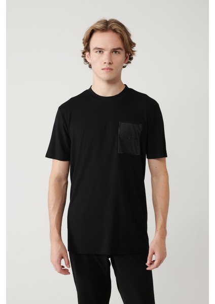 Erkek Siyah Bisiklet Yaka Baskılı Soft Touch T-shirt A41y1010