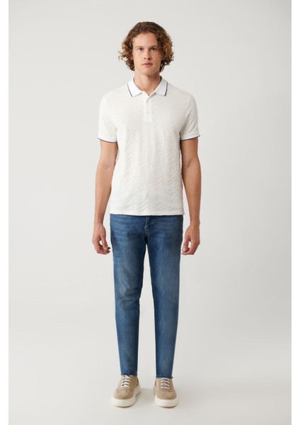 Erkek Beyaz %100 Pamuk 3 Düğmeli Jakarlı Polo Yaka T-Shirt A41Y1147 indirimleri