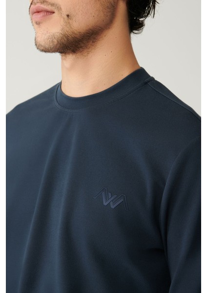 Erkek Lacivert Bisiklet Yaka Interlok Baskılı Sweatshirt A41y1203 fiyatları
