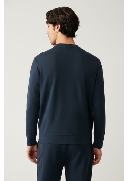 Erkek Lacivert Bisiklet Yaka Interlok Baskılı Sweatshirt A41y1203 fırsatları