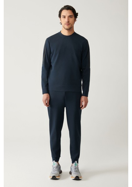 Erkek Lacivert Bisiklet Yaka Interlok Baskılı Sweatshirt A41y1203