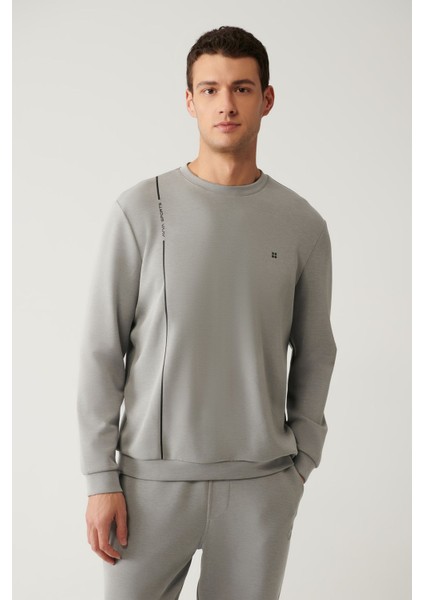 Erkek Gri Bisiklet Yaka Baskılı Soft Touch Sweatshirt A41y1224