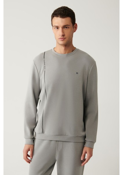 Erkek Gri Bisiklet Yaka Baskılı Soft Touch Sweatshirt A41y1224 modelleri