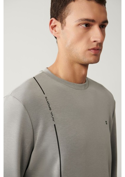 Erkek Gri Bisiklet Yaka Baskılı Soft Touch Sweatshirt A41y1224 indirimleri