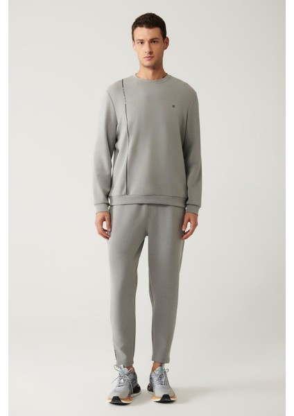 Erkek Gri Bisiklet Yaka Baskılı Soft Touch Sweatshirt A41y1224