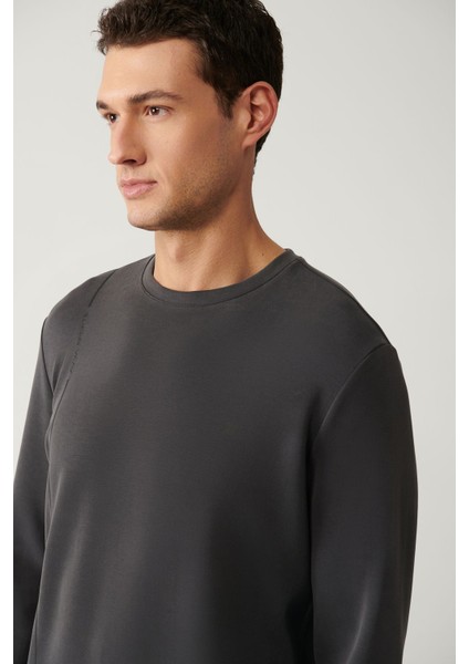 Erkek Antrasit Bisiklet Yaka Baskılı Soft Touch Sweatshirt A41y1224 fiyatları