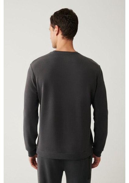 Erkek Antrasit Bisiklet Yaka Baskılı Soft Touch Sweatshirt A41y1224 fırsatları