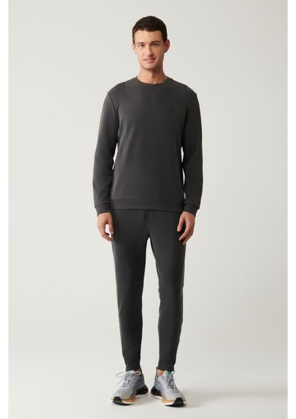 Erkek Antrasit Bisiklet Yaka Baskılı Soft Touch Sweatshirt A41y1224