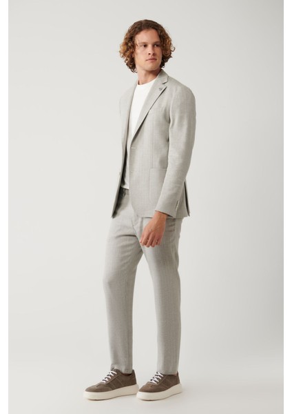 Erkek Gri Astarsız Keten Karışımlı Lightweight Ceket A41Y4029