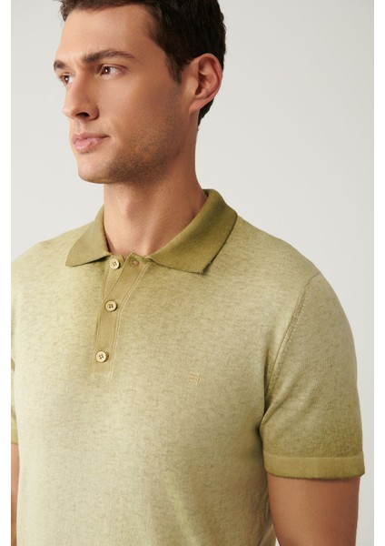 Erkek Açık Haki 3 Düğmeli Boya Efektli Polo Yaka Triko T-shirt A41y5114 fiyatları