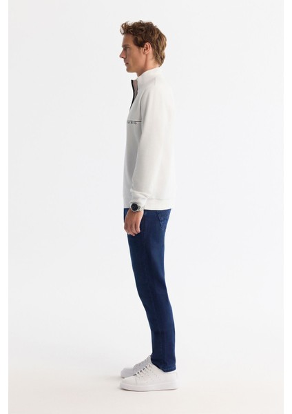 Erkek Ekru Dik Yaka Fermuarlı Baskılı Pamuklu Sweatshirt A42Y1367 modelleri
