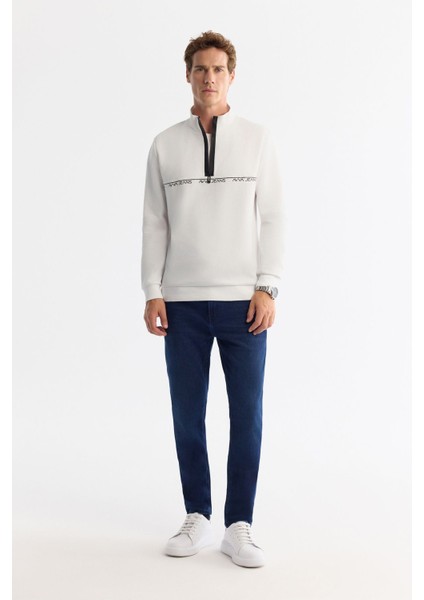 Erkek Ekru Dik Yaka Fermuarlı Baskılı Pamuklu Sweatshirt A42Y1367 indirimleri