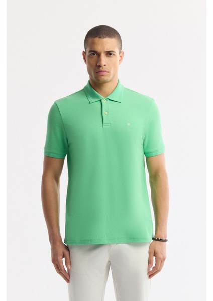Erkek Neon Yeşil Regular Fit %100 Pamuk Hızlı Kuruyan Kıvrılmayan Polo Yaka T-Shirt B001032