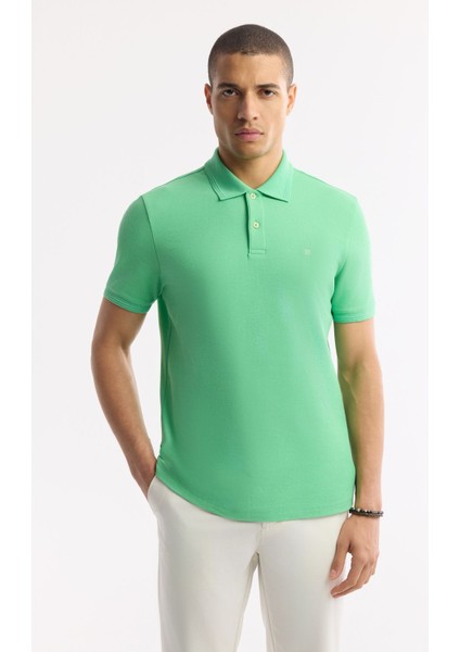 Erkek Neon Yeşil Regular Fit %100 Pamuk Hızlı Kuruyan Kıvrılmayan Polo Yaka T-Shirt B001032