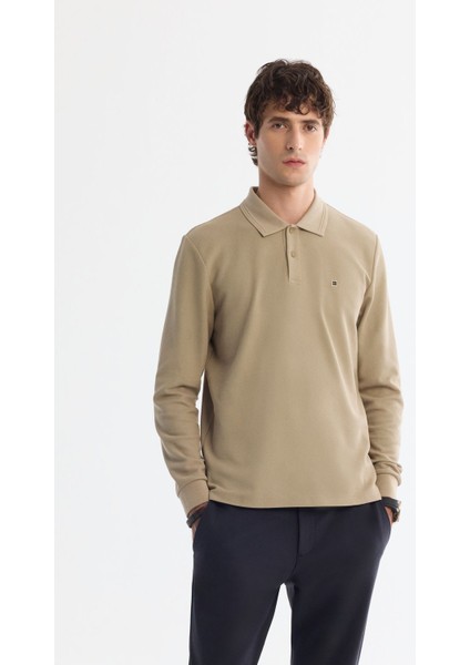 Erkek Vizon 2 Düğmeli Pamuklu Polo Yaka Sweatshirt B001080