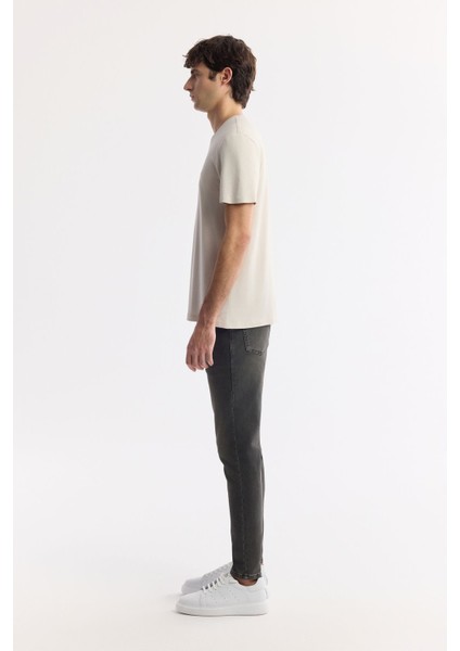 Erkek Bej Regular Fit Soft Touch Bisiklet Yaka Düz Modal T-Shirt B001171