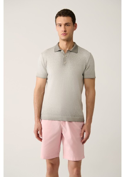 Erkek Gri 3 Düğmeli Boya Efektli Polo Yaka Triko T-shirt A41y5114 modelleri